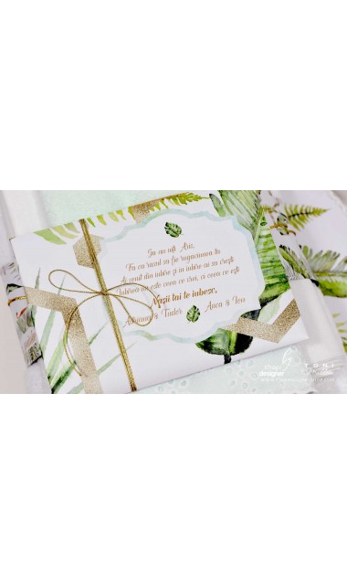 Trusou de botez cu animale gold din jungla si pattern frunze palmier Gold Jungle Tropical 11